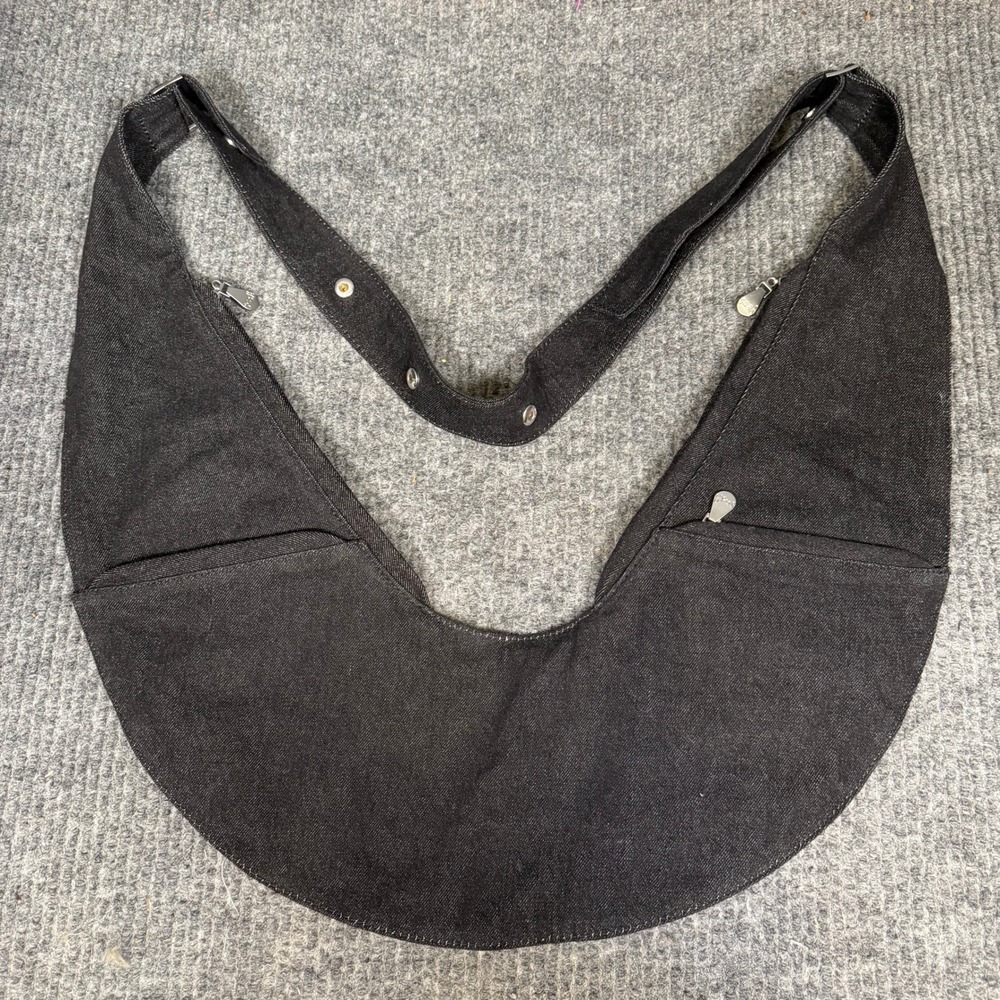 Sash Crossbody Sling Bag Washed Black Denim Thin Adjustable RFID Festival Travel